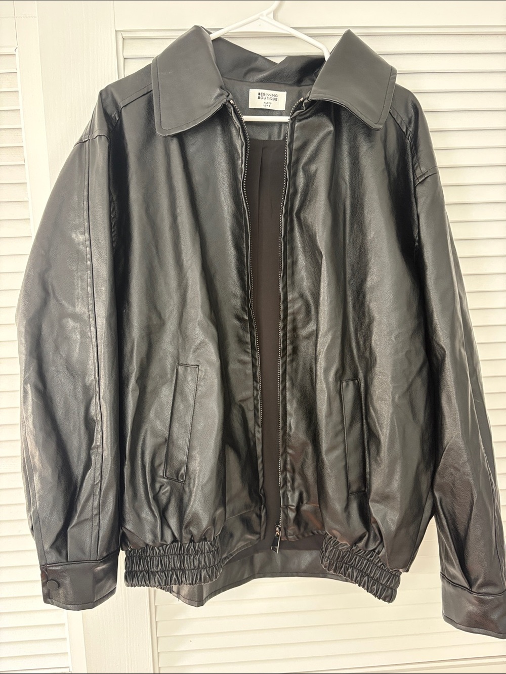Beginning Boutique Oversized Black Leather Bomber Jacket